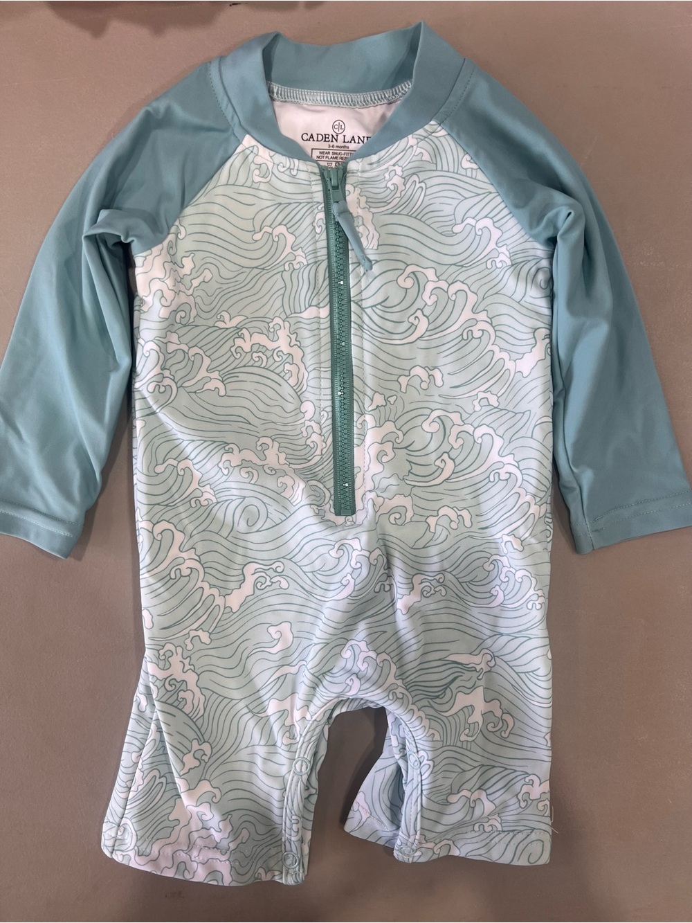 Caden Lane Mint & White Wave Zip Front Kids Rash Guard